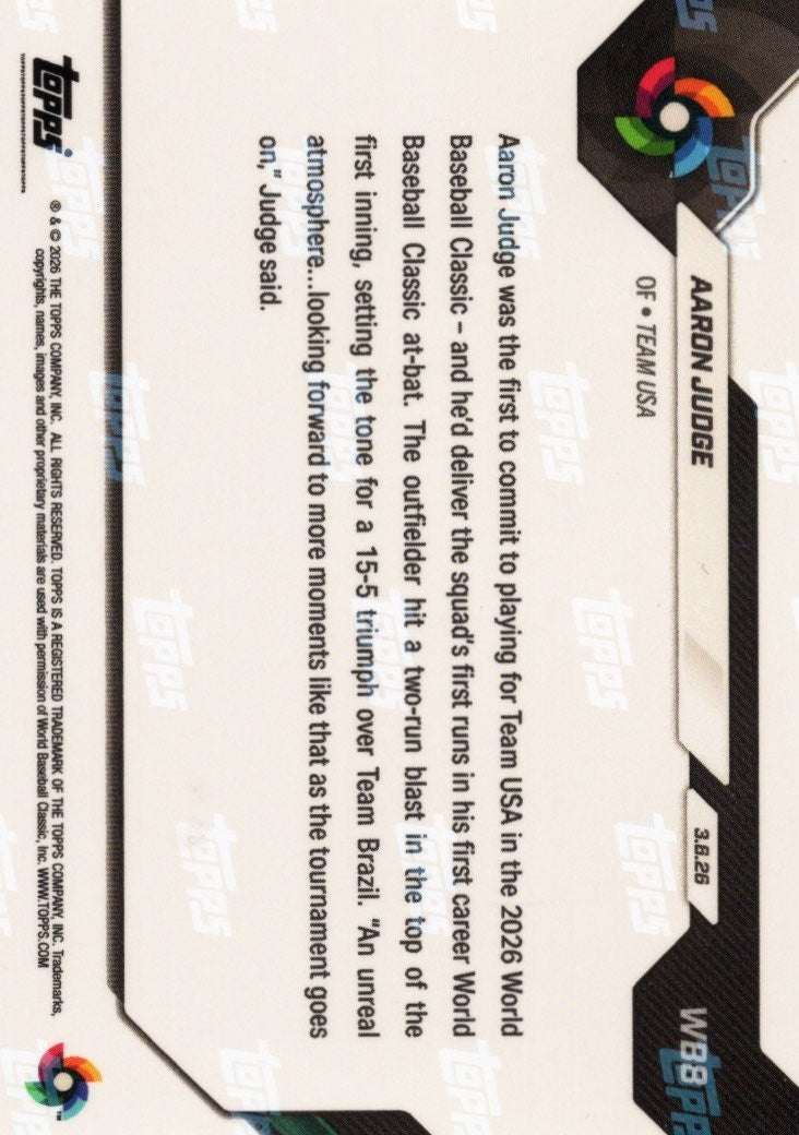 2026 Topps Now WBC Aaron Judge #WB8 Gold Foil /50 Team USA Baseball Card