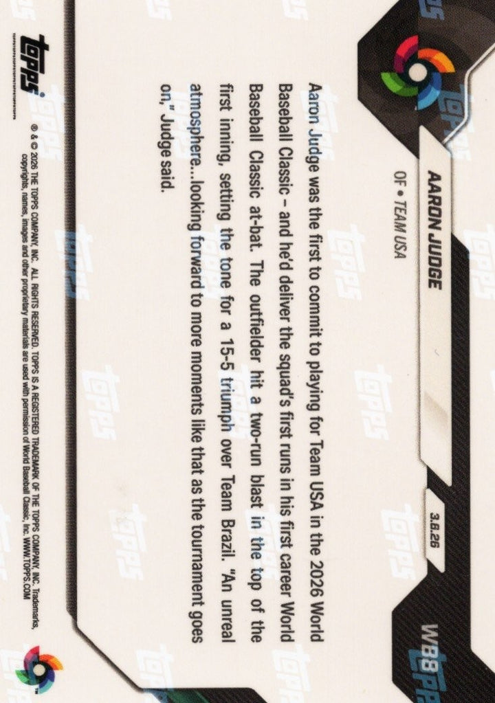 2026 Topps Now WBC Aaron Judge #WB8 Gold Foil /50 Team USA Baseball Card