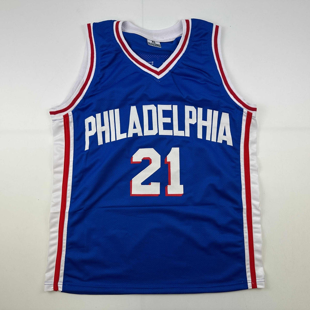 Facsimile Autographed Joel Embiid Philadelphia Blue Reprint Auto Jersey Men's XL