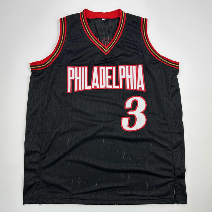 Autographed/Signed Allen Iverson Philadelphia Black Jersey BAS COA