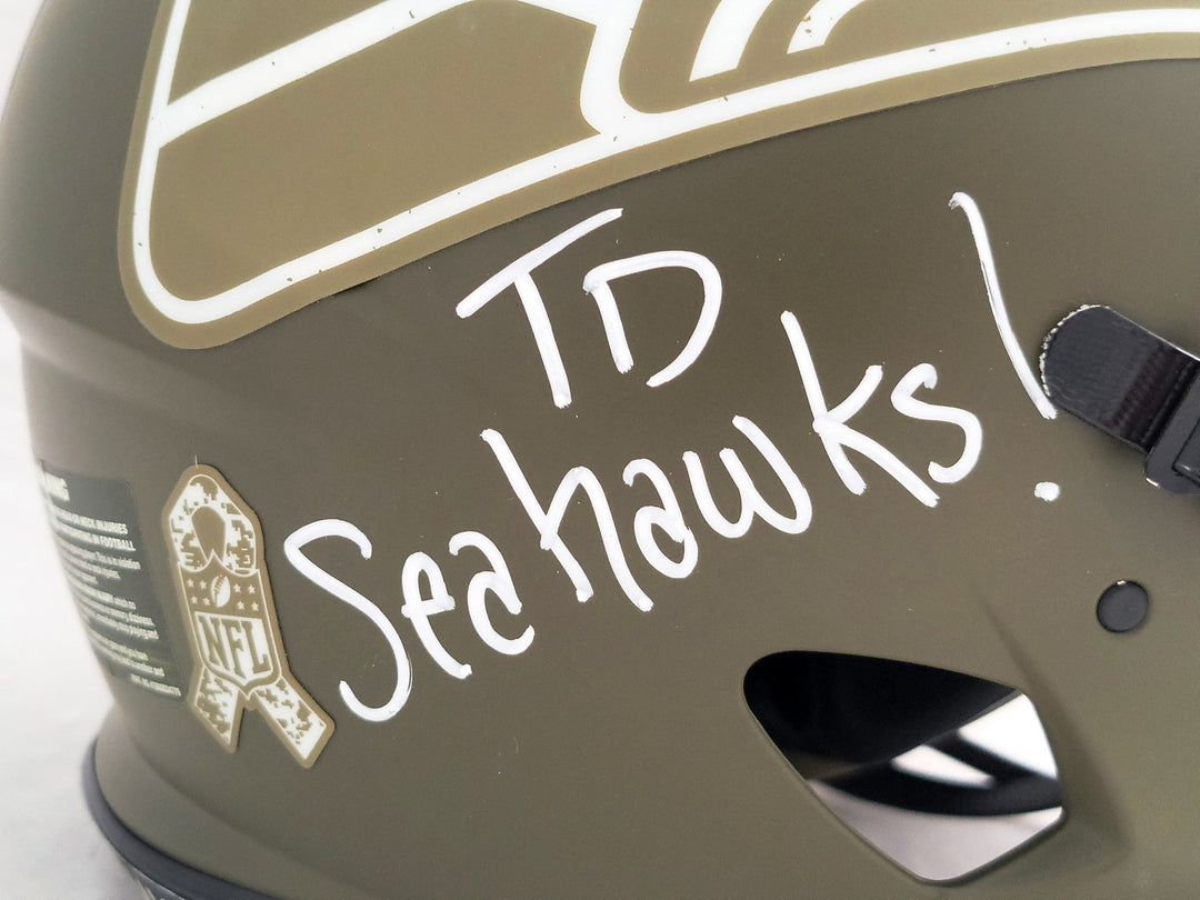 Steve Largent Jim Zorn Auto Seahawks Camo Salute 2 Service FS Helmet TD Seahawks