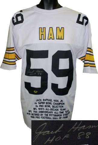 Jack Ham signed White TB Custom Stitched Pro Style FB Jersey HOF w/ Emb Stats XL