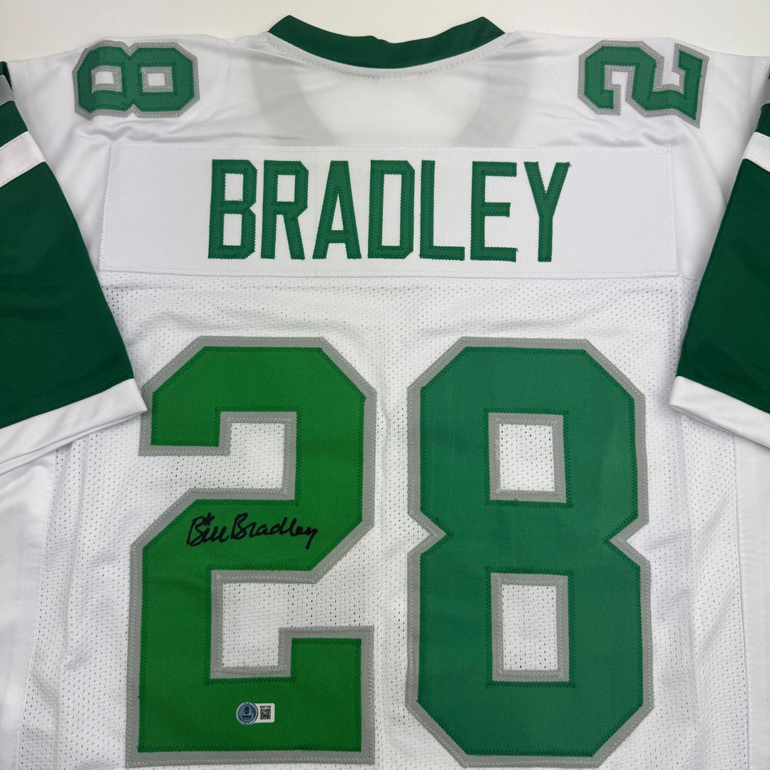 Autographed/Signed Bill Bradley Philadelphia White Football Jersey BAS COA