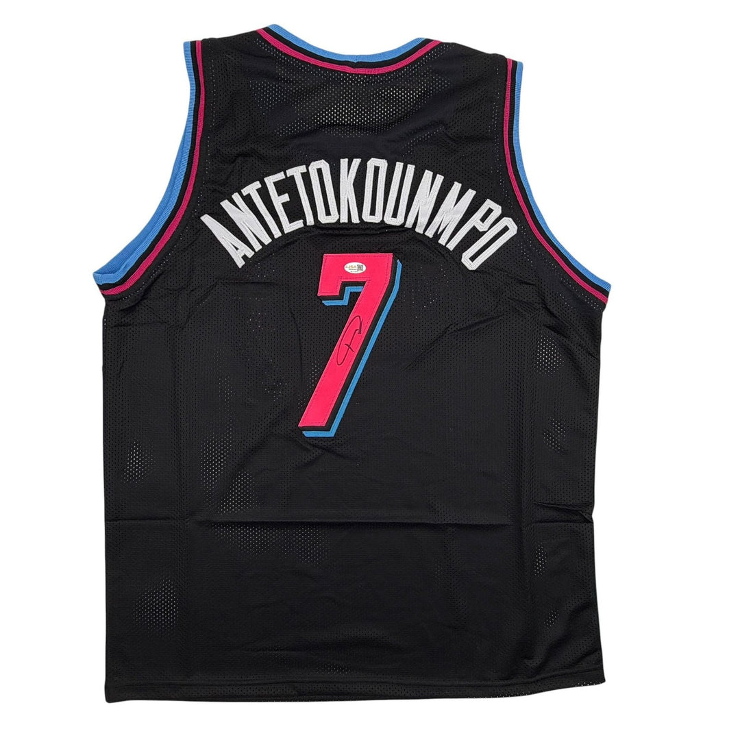 Autographed/Signed Giannis Antetokounmpo #7 Heat Black Vice Jersey JSA COA