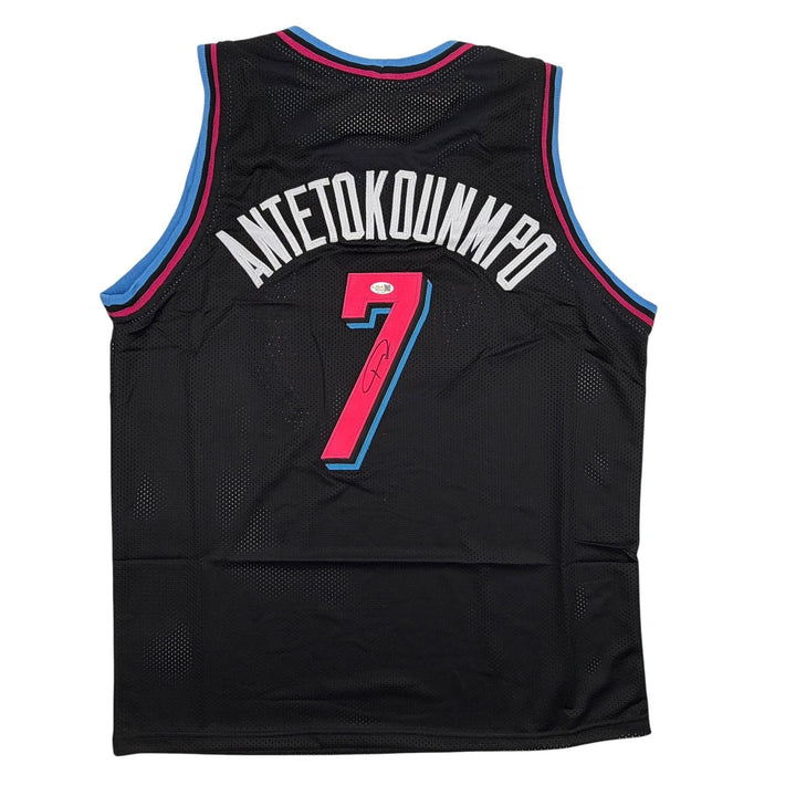 Autographed/Signed Giannis Antetokounmpo #7 Heat Black Vice Jersey JSA COA