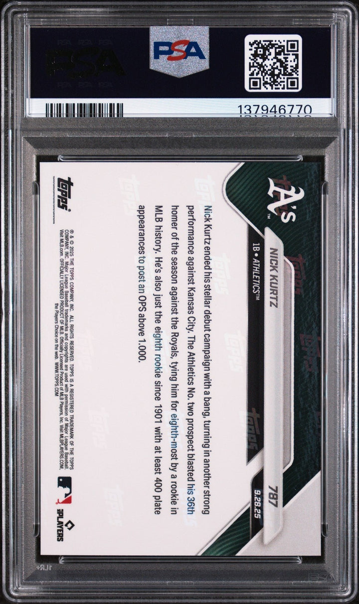 Graded 2025 Topps Now Nick Kurtz #787 Rookie RC Card PSA 10 Gem Mint