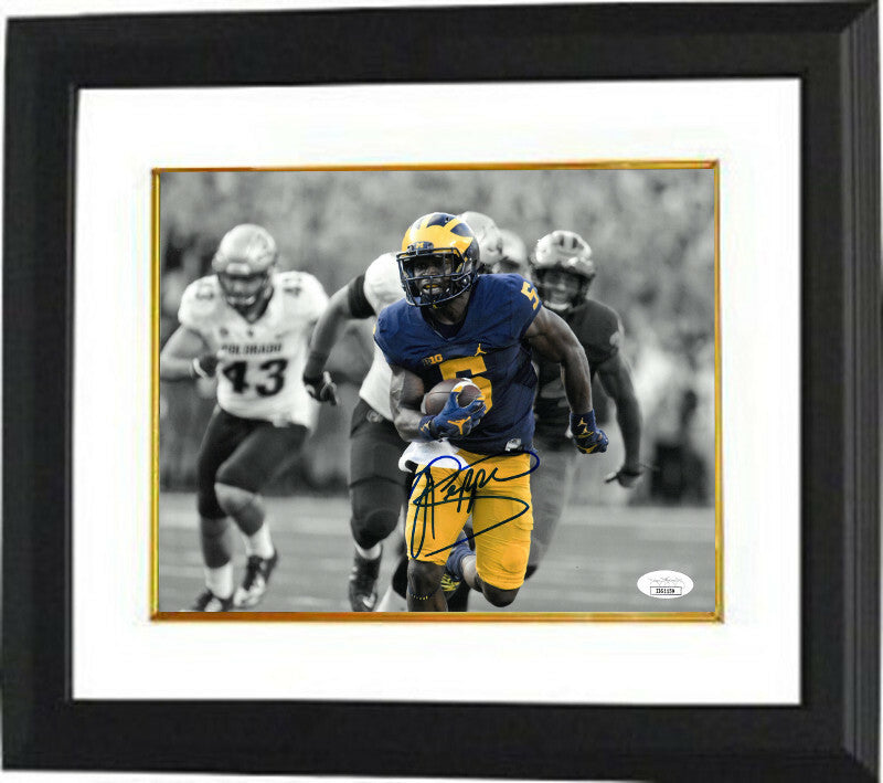 Jabrill Peppers signed Michigan Wolverines Spotlight Run 8X10 Photo Framed - JSA