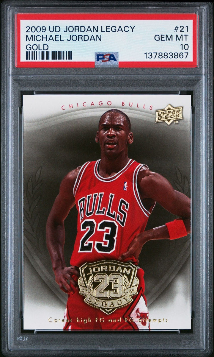 Graded 2009 UD Upper Deck Michael Jordan #21 Legacy Gold High FG Card PSA 10
