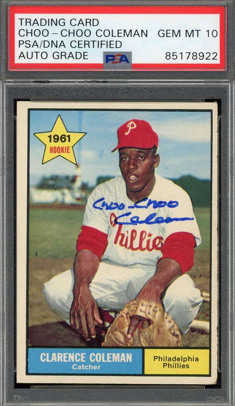 Choo Coo Coleman Gem Mint 10 PSA DNA Signed 1961 Topps Rookie Autograph