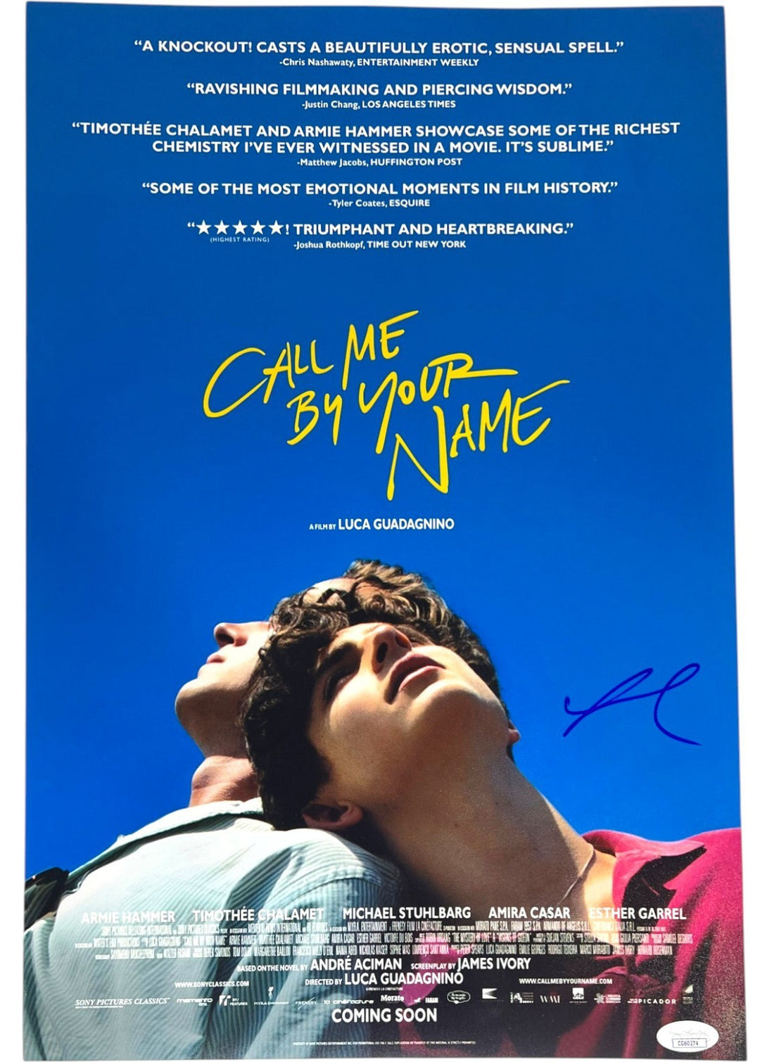 LUCA GUADAGNINO SIGNED CALL ME BY YOUR NAME 12X18 MOVIE POSTER PHOTO JSA