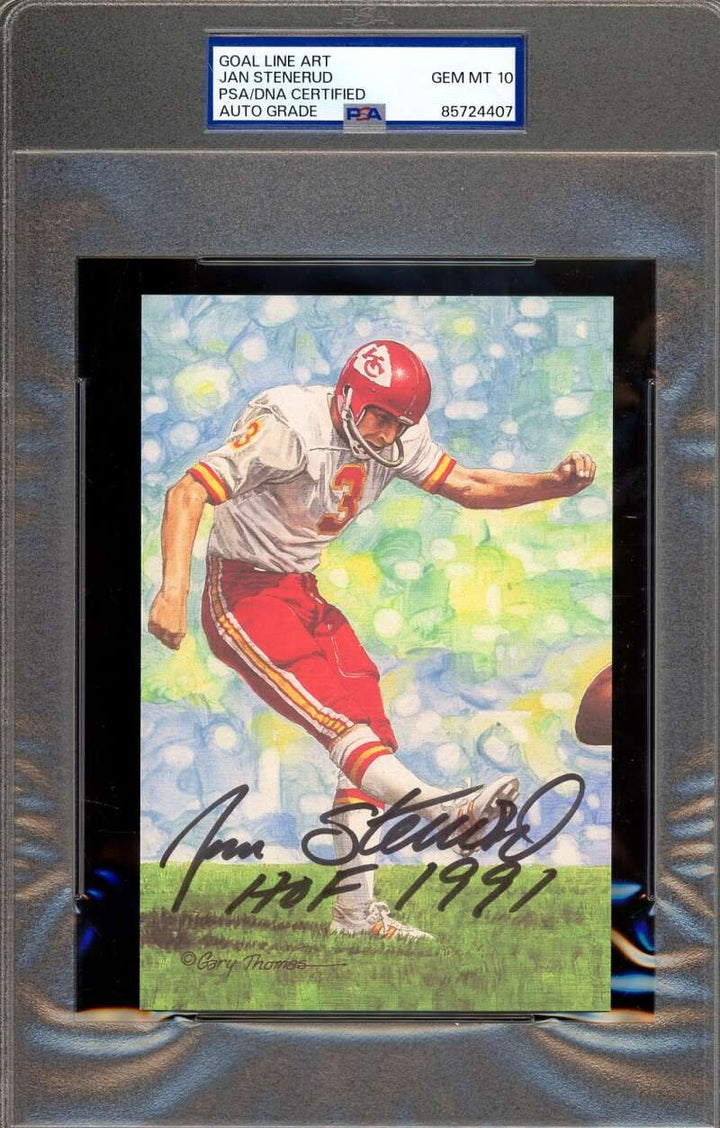 Jan Stenerud Gem Mint 10 PSA DNA Signed Goal Line Art Card GLAC Autographed HOF