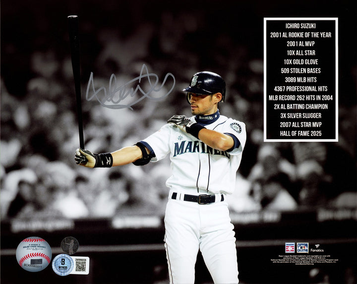 Ichiro Suzuki Signed 8x10 Photo Seattle Mariners Stats IS Holo & Beckett Witness