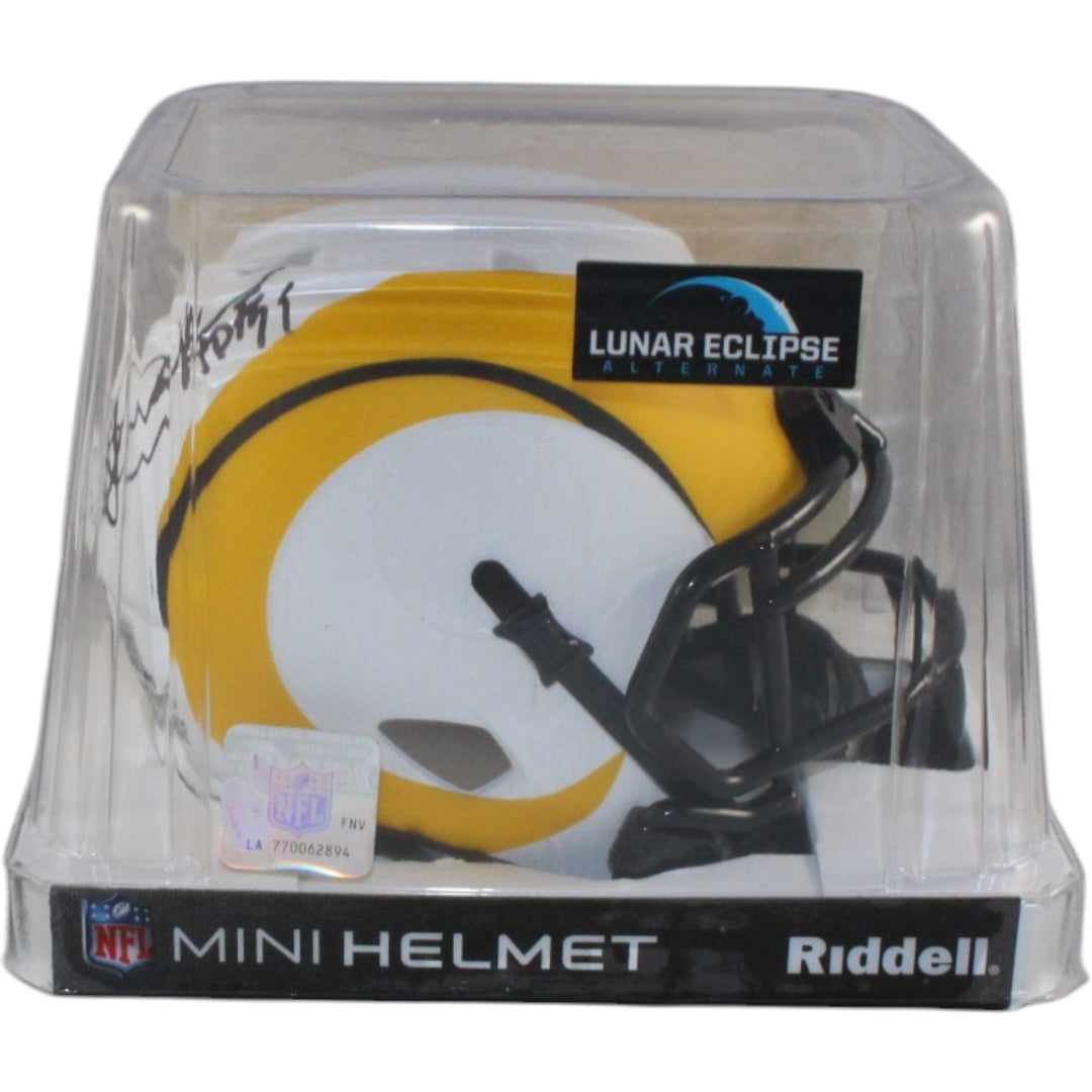 Eric Dickerson Autographed Rams Lunar Mini Helmet HOF 99 Beckett Witness 58193