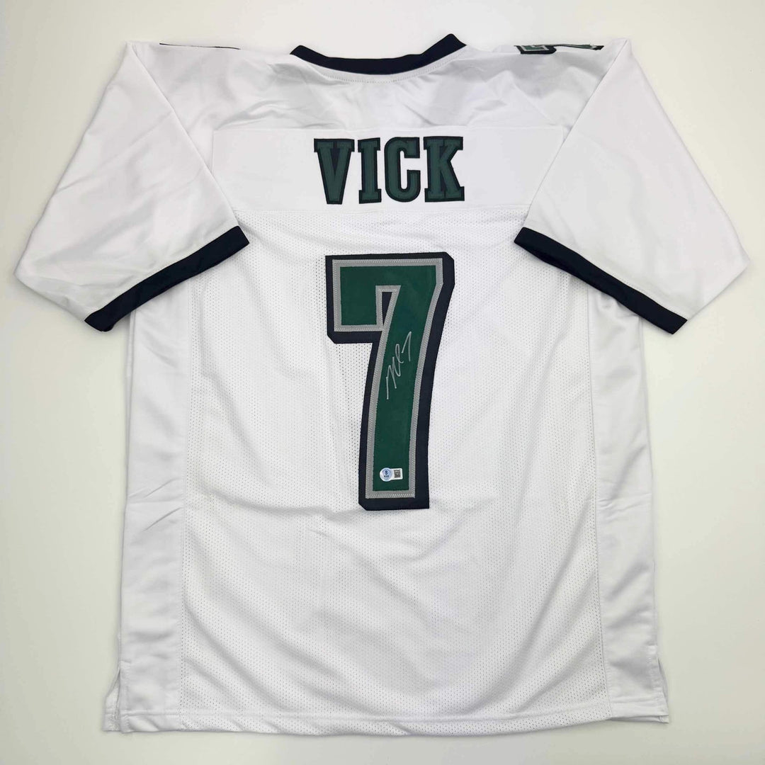 Autographed/Signed MICHAEL MIKE VICK Philadelphia White Football Jersey PSA COA