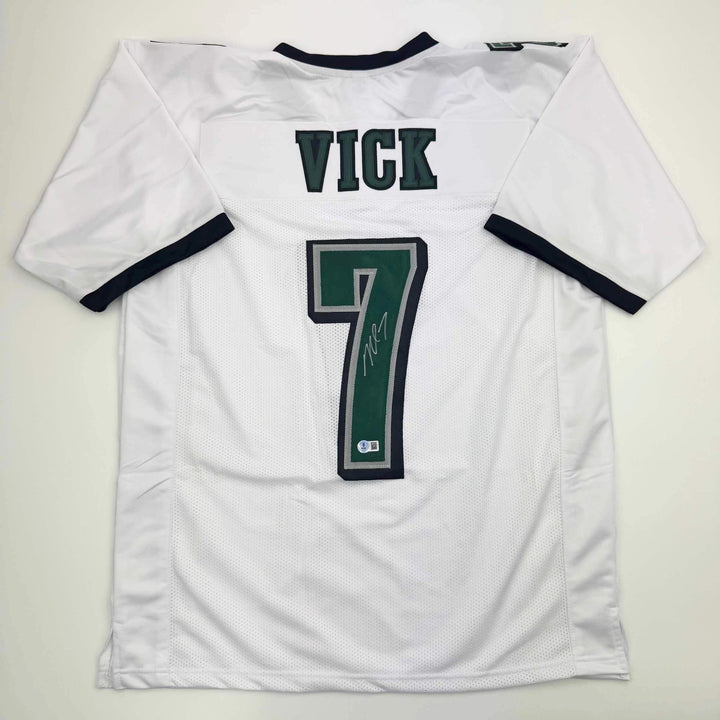 Autographed/Signed MICHAEL MIKE VICK Philadelphia White Football Jersey PSA COA
