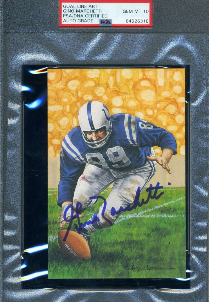 Gino Marchetti Gem Mint 10 PSA DNA Signed Goal Line Art Card GLAC Autograph