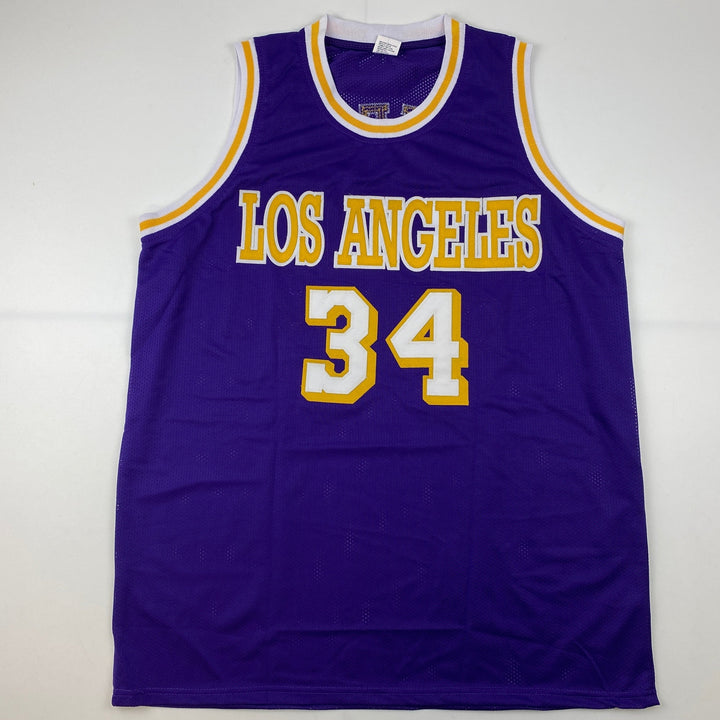 Facsimile Autographed Shaquille O'Neal Los Angeles Purple Reprint Jersey Mens XL