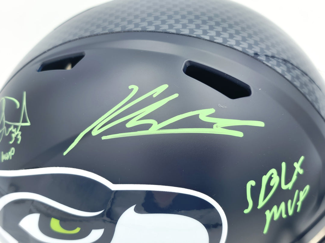 Kenneth Walker III & Malcolm Smith Auto Seahawks Blue Full Sz Speed Rep Helmet