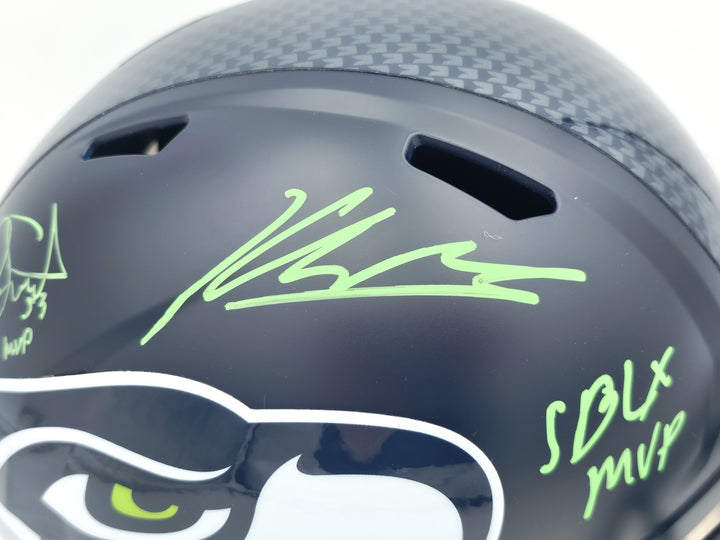 Kenneth Walker III & Malcolm Smith Auto Seahawks Blue Full Sz Speed Rep Helmet