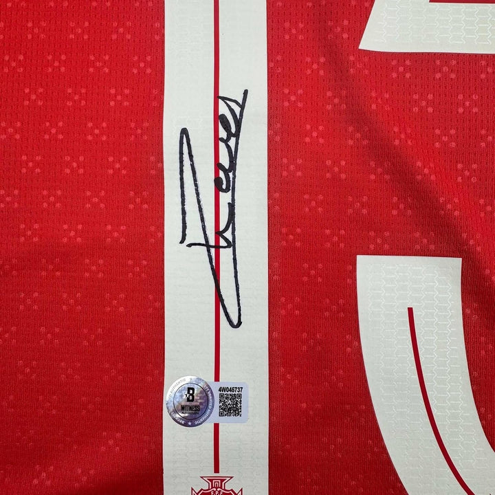 Framed Autographed/Signed Joao Neves 35x39 Portugal Soccer Jersey JSA COA