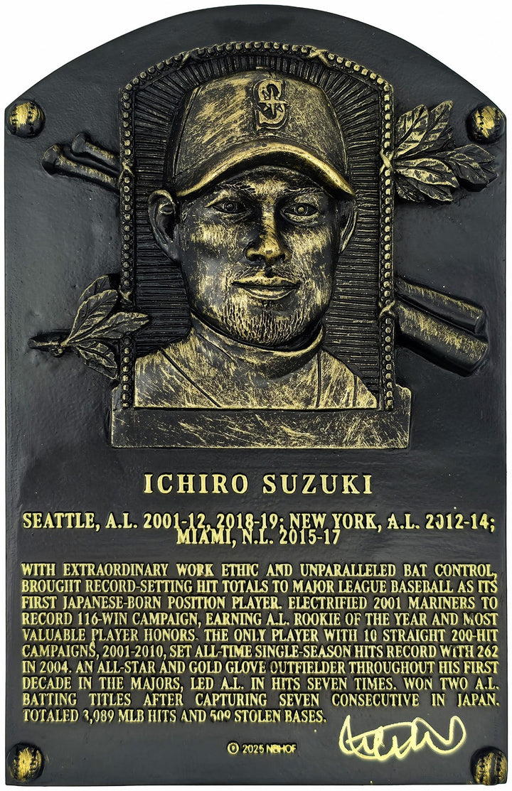 Ichiro Suzuki Signed Replica HOF Plaque Seattle Mariners IS Holo & Beckett Wit