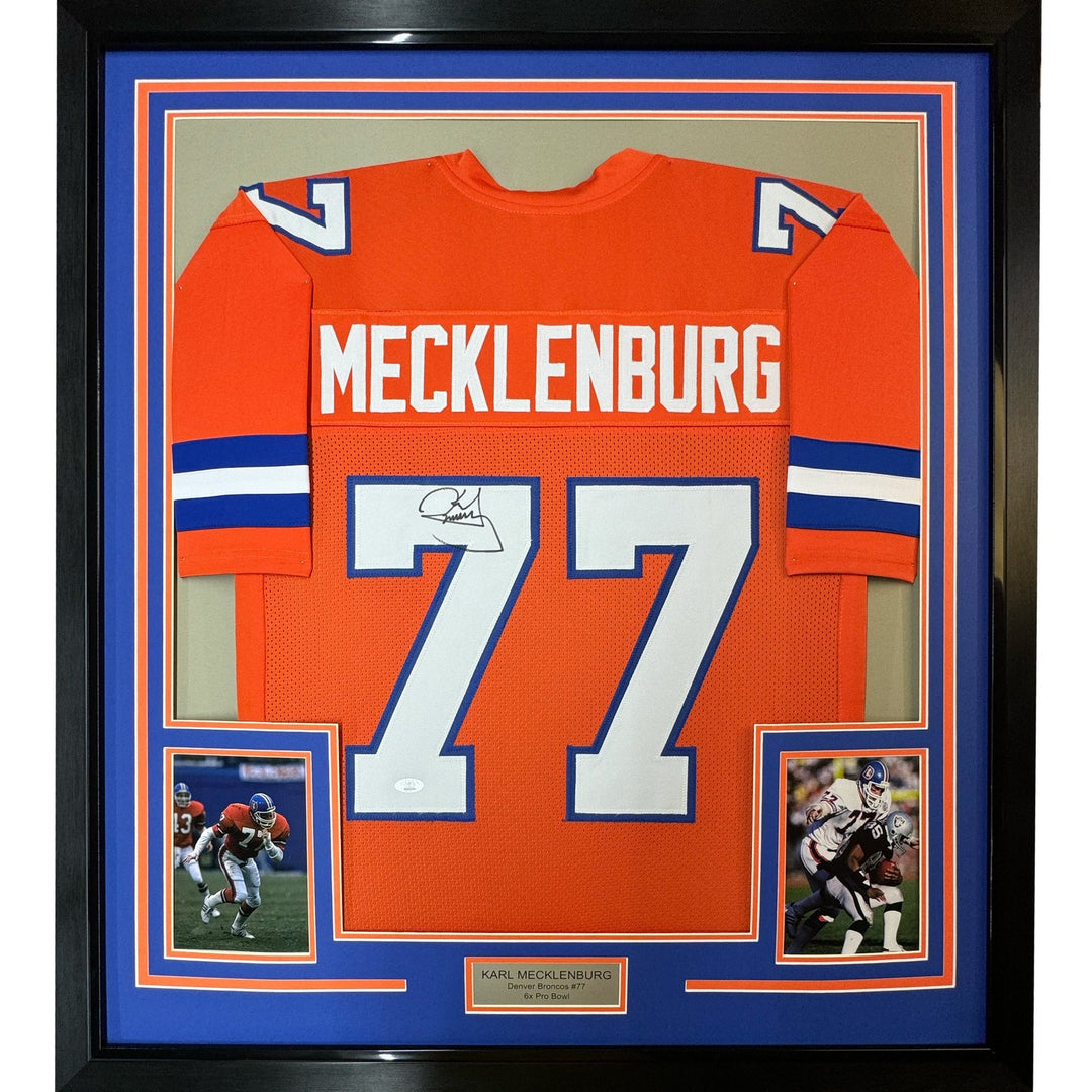 Framed Signed Karl Mecklenburg 35x39 Denver Orange Jersey JSA COA