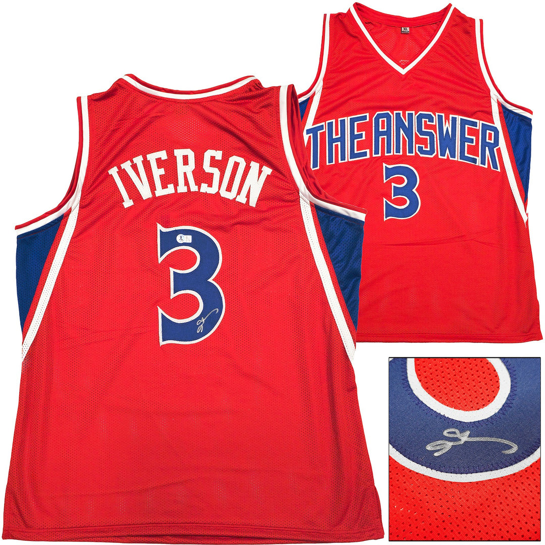 Philadelphia 76ers Allen Iverson Autographed Signed Red Jersey Beckett Wit