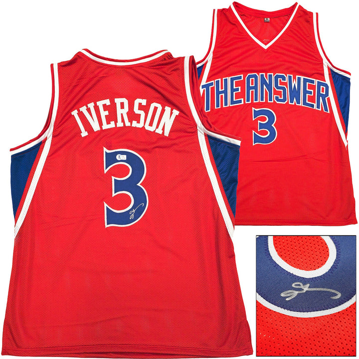 Philadelphia 76ers Allen Iverson Autographed Signed Red Jersey Beckett Wit
