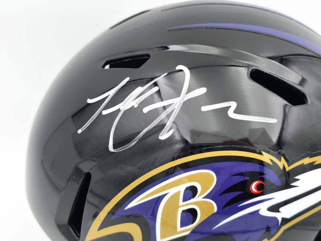 Terrell Suggs Signed Ravens Black Full Size Speed Replica Helmet Beckett Witness