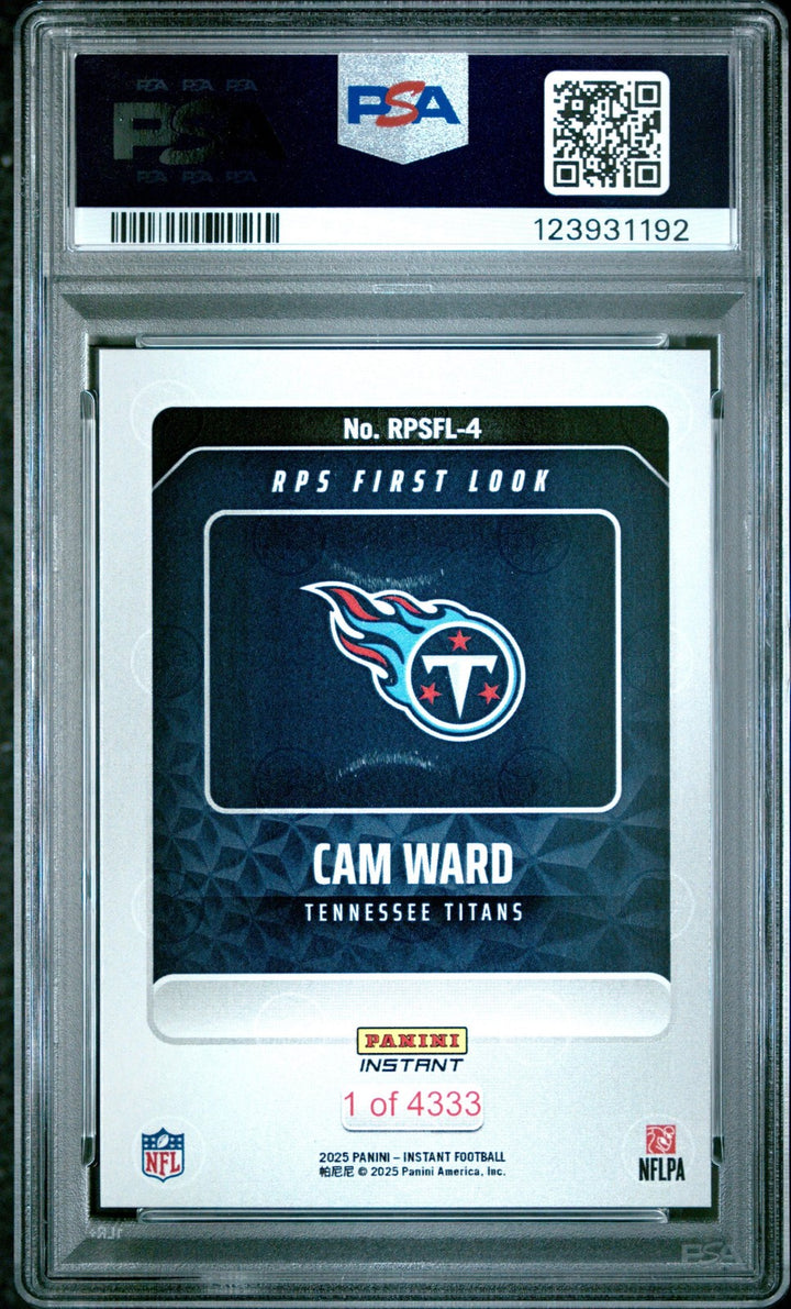 Graded 2025 Panini Cam Ward #RPSFL4 RPS First Look RC Football Card PSA 10
