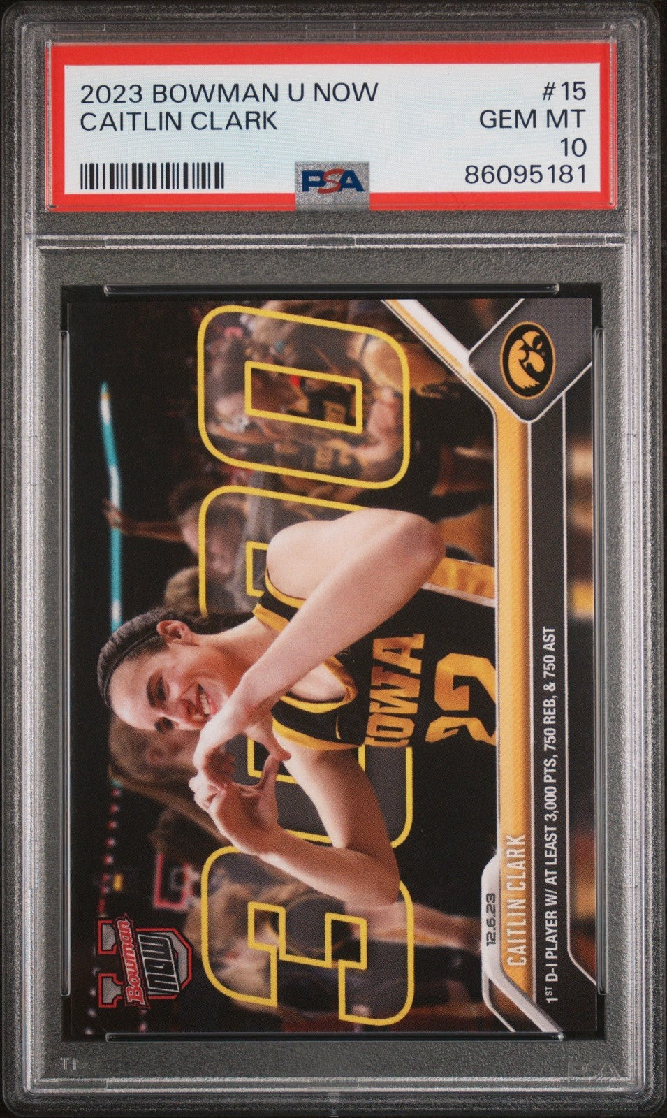 Graded 2023 Topps Bowman U Now Caitlin Clark #15 Rookie Card PSA 10