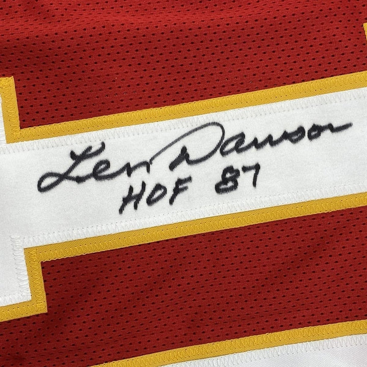 Autographed/Signed Len Dawson HOF 87 Kansas City Red Jersey JSA COA