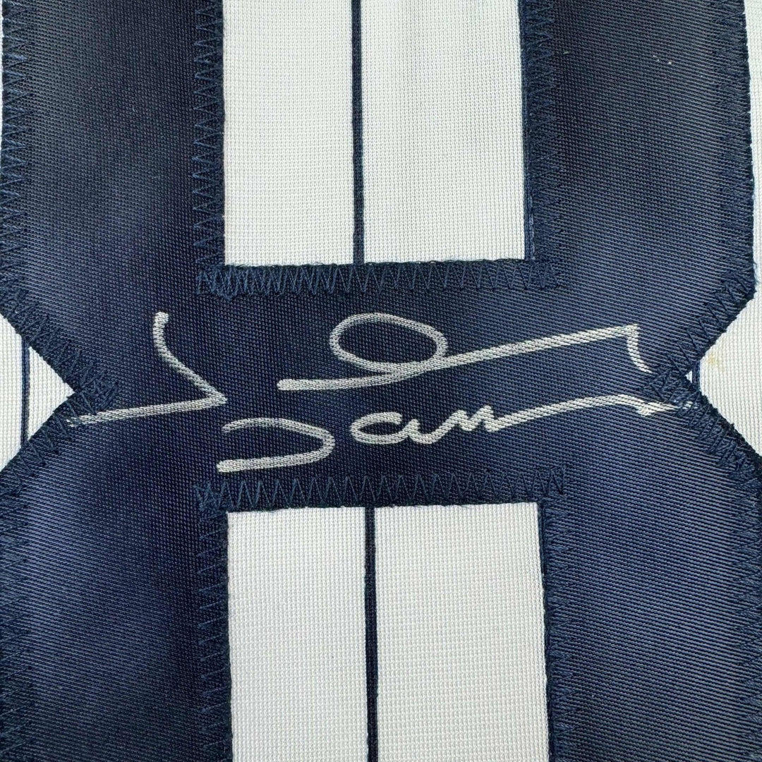 Autographed/Signed Johnny Damon New York Pinstripe Jersey Beckett COA