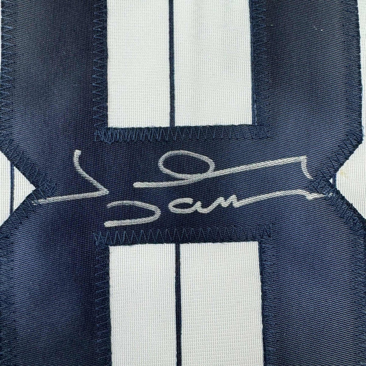 Autographed/Signed Johnny Damon New York Pinstripe Jersey Beckett COA