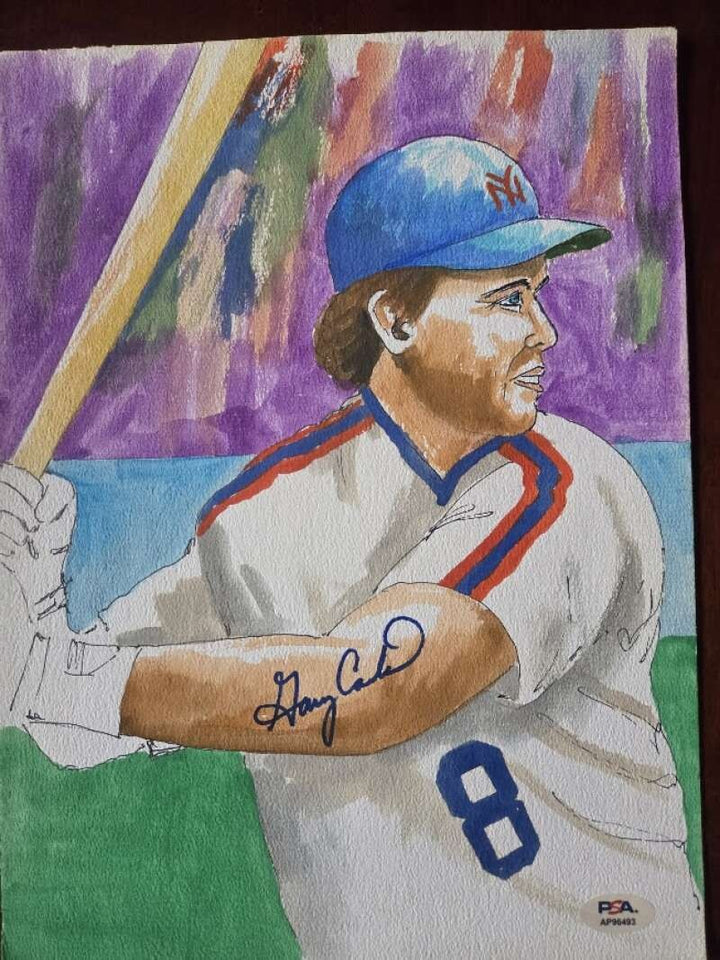 Gary Carter PSA DNA Signed 9x12 Original Water Color Photo Autograph Mets
