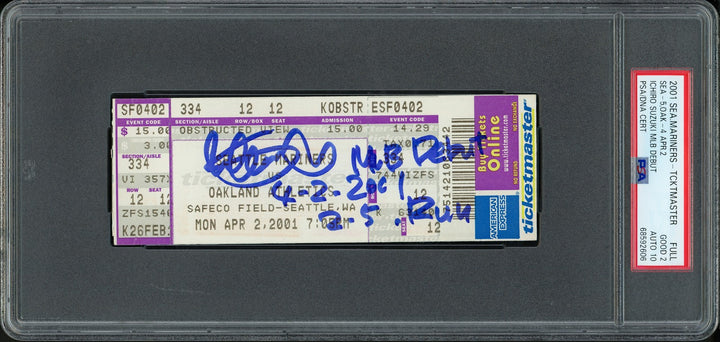 Ichiro Suzuki Signed MLB Debut Game Full Ticket PSA 2 Auto 10 PSA/DNA 68592606