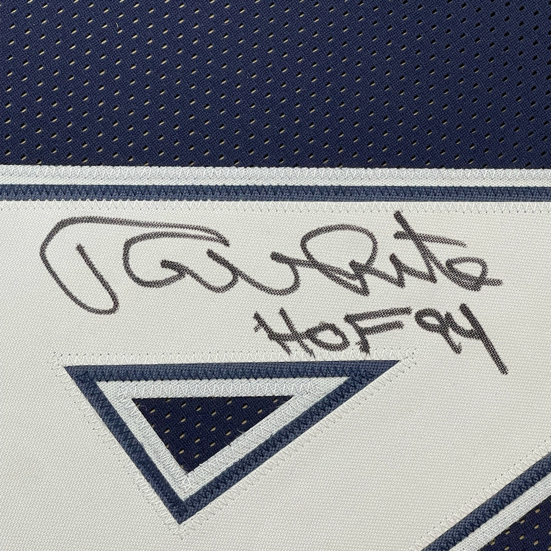 FRAMED Autographed/Signed RANDY WHITE 33x42 Dallas Blue Football Jersey JSA COA