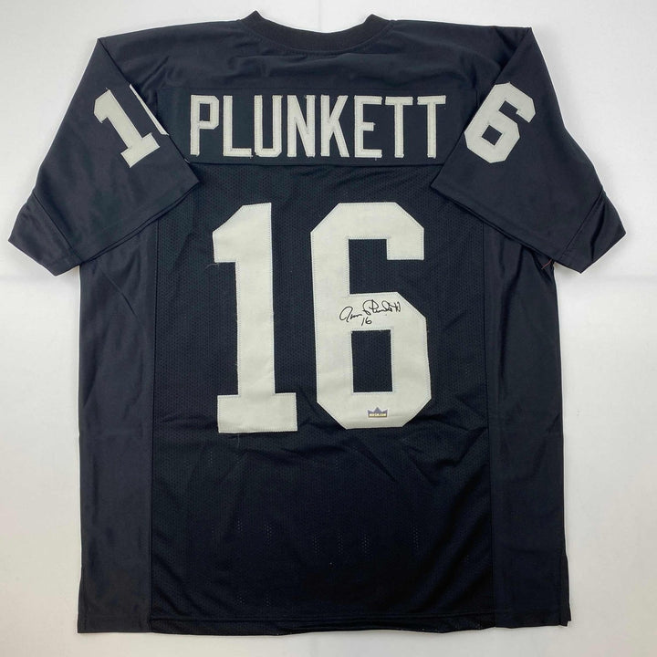 Facsimile Autographed Jim Plunkett Oakland Las Vegas Black Jersey Men XL