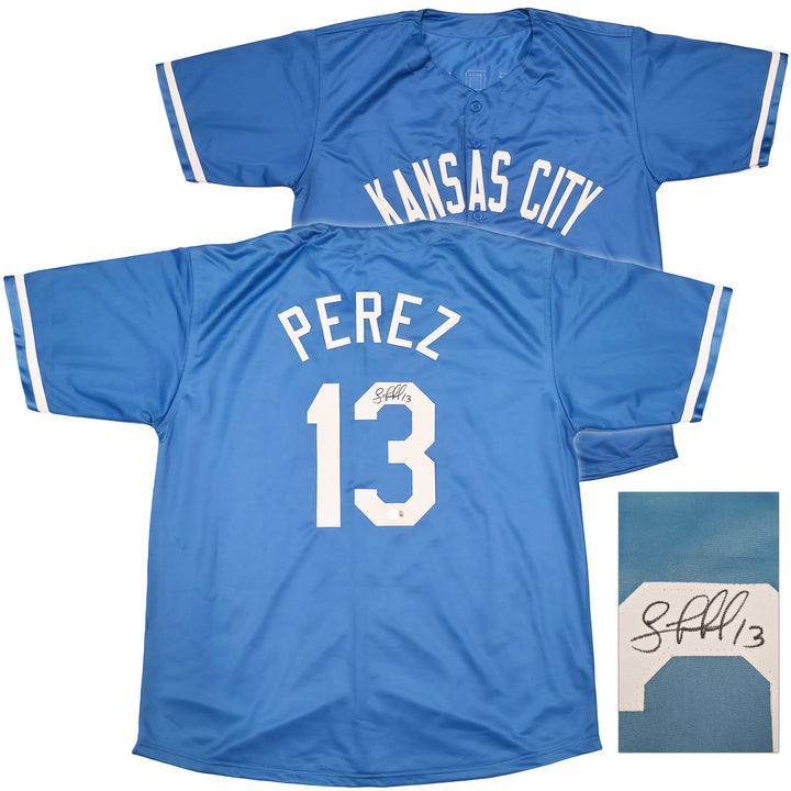 Kansas City Royals Salvador Perez Signed Baby Blue Jersey Beckett Witness