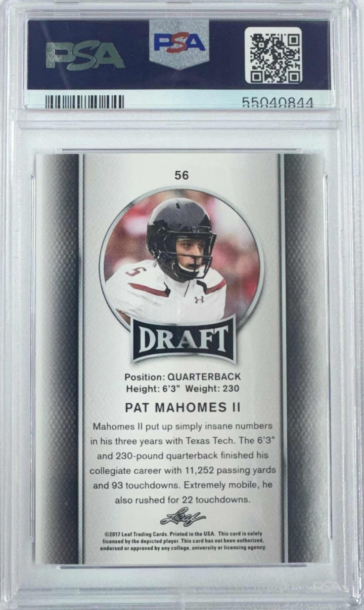 Graded 2017 Leaf Draft PATRICK MAHOMES II #56 Rookie RC Card PSA 10