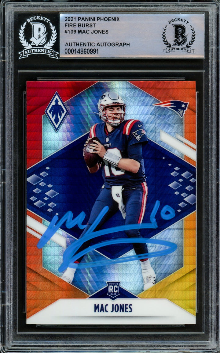 Mac Jones Signed 2021 Panini Phoenix Fire Burst RC 109 Patriots Beckett