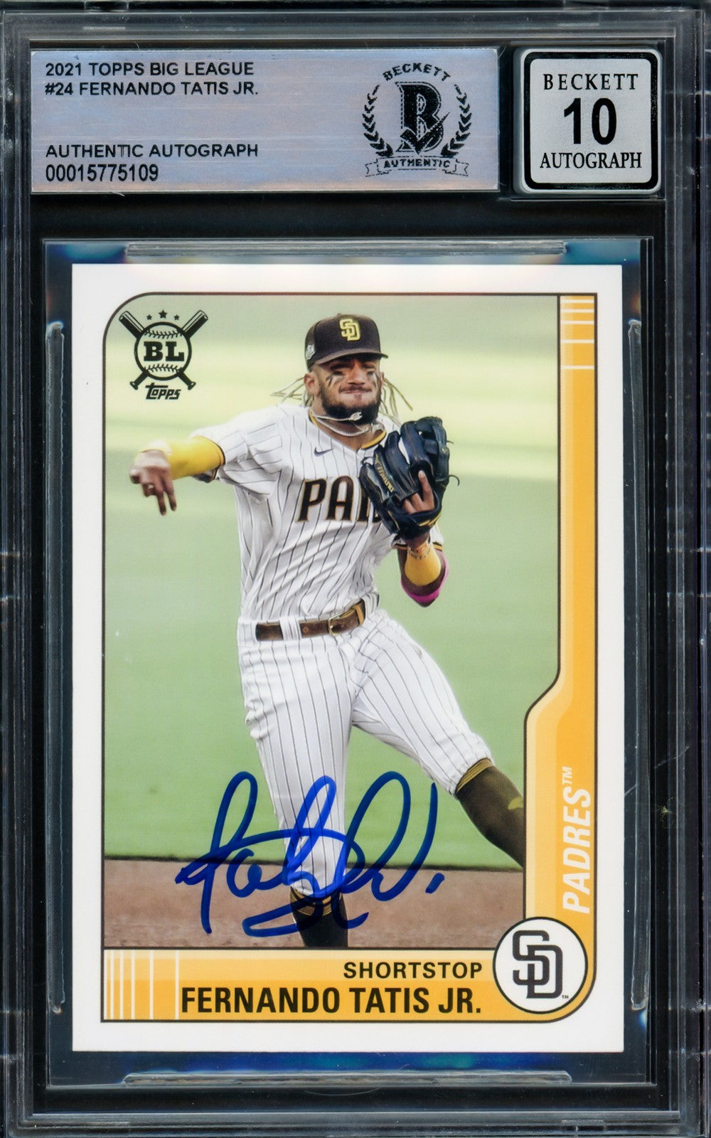 Fernando Tatis Jr. Auto 2021 Topps Big League Card 24 Padres Auto GM 10 Beckett