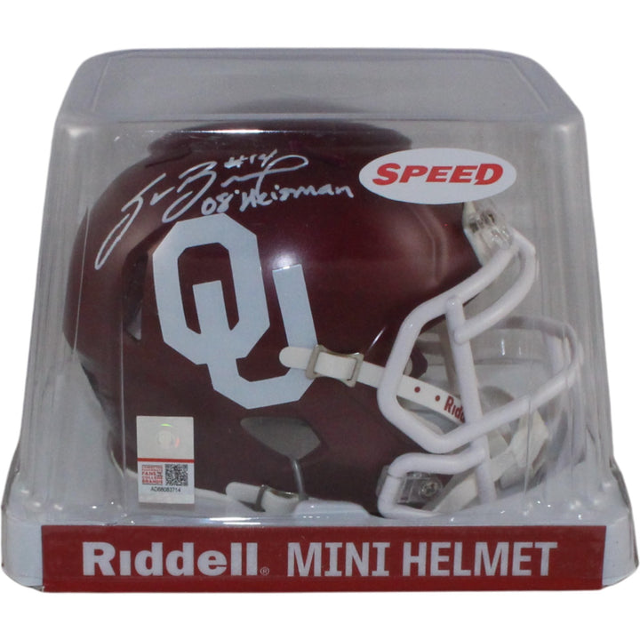 Sam Bradford Autographed Oklahoma Sooners Mini Helmet Heisman Beckett WIT 55036