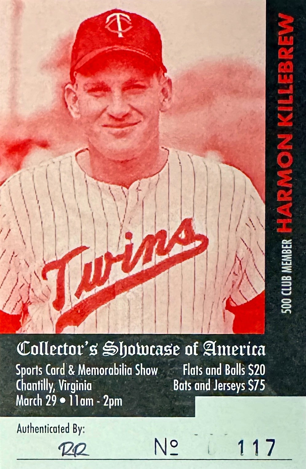 Harmon Killebrew signed Minnesota Twins 8x10 Photo - COA/Show Ticket (HOF/500HR)
