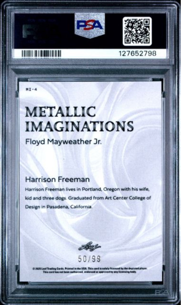 Graded 2025 Leaf Floyd Mayweather Jr #MI4 Metallic Series 2 Gold /99 Card PSA 9