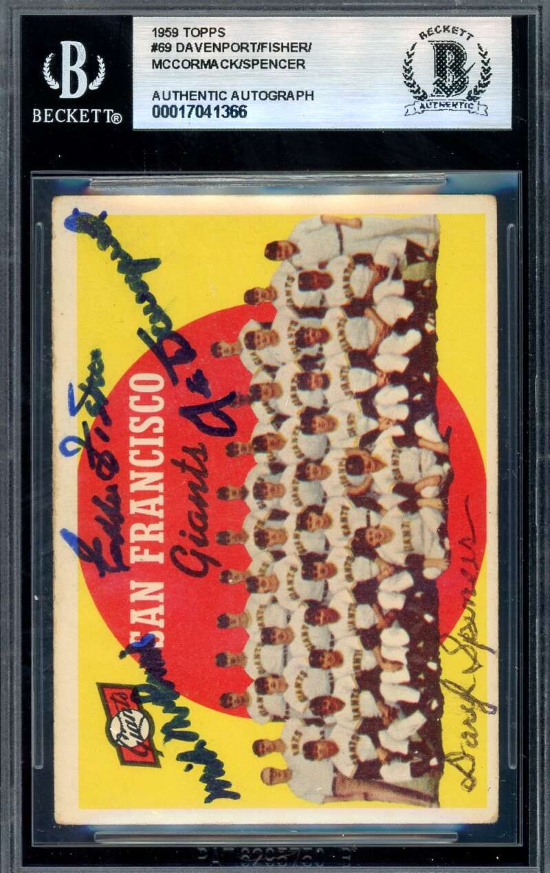 Davenport Fischer McCormack Spencer Beckett BAS Signed 1959 Topps Team