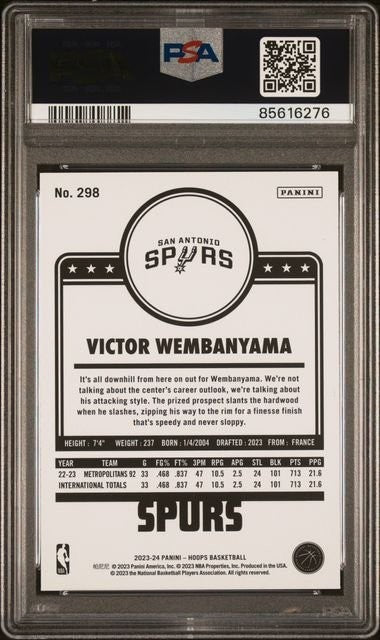 Graded 2023 Panini Hoops Victor Wembanyama #298 Winter RC Card PSA 10