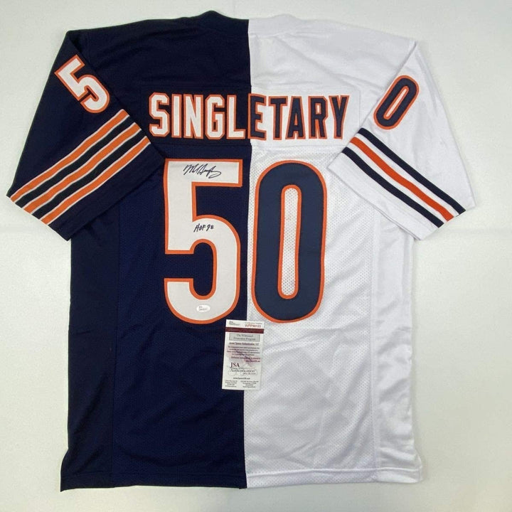 Autographed/Signed Mike Singletary HOF 98 Chicago Split Jersey JSA COA