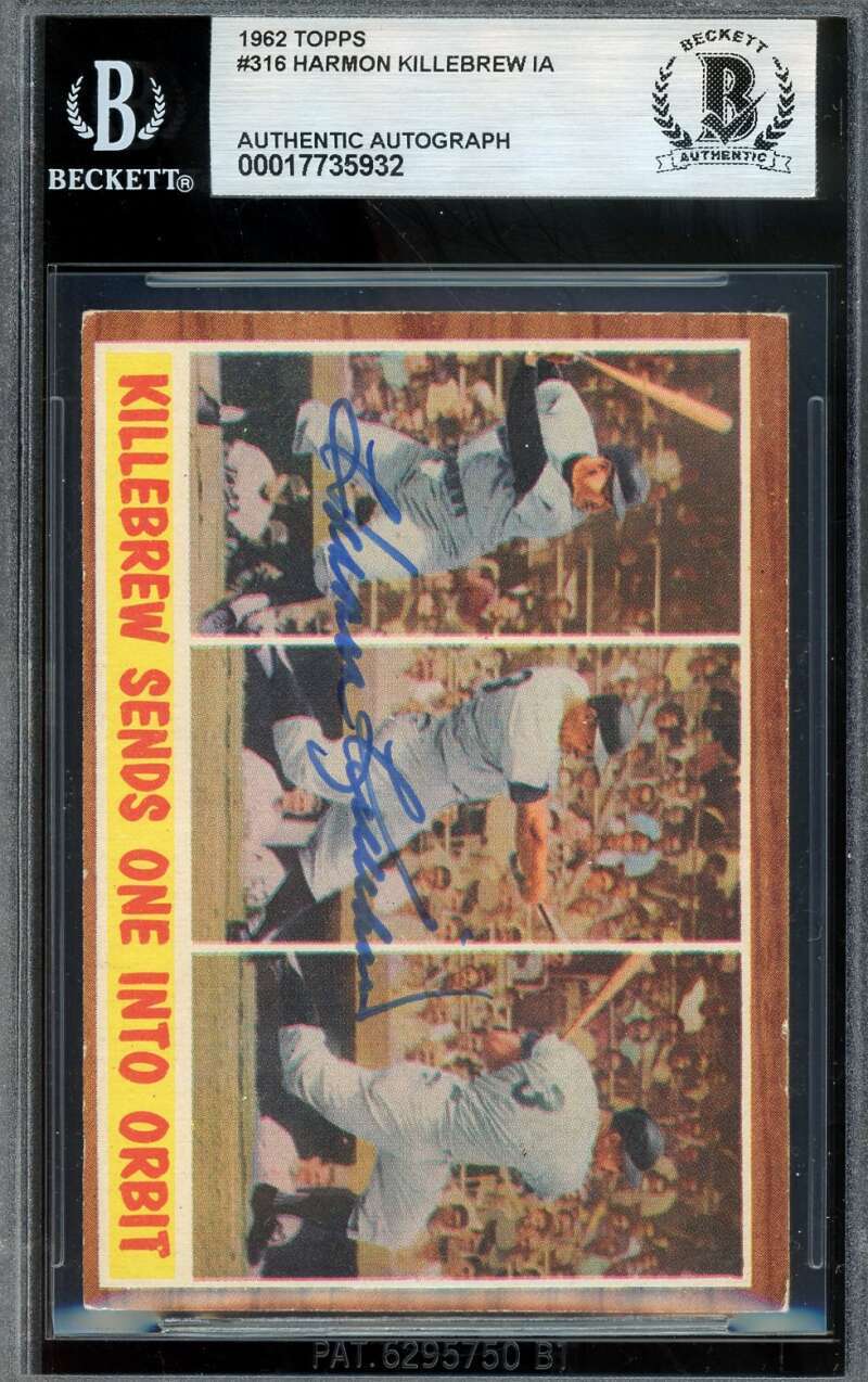Harmon Killebrew Beckett BAS Signed 1962 Topps In Action Autographed