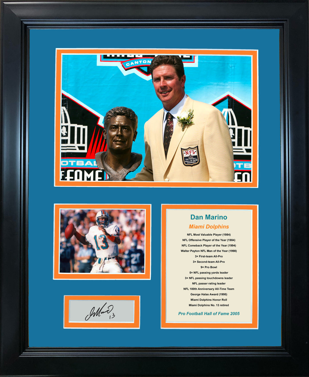 Framed Dan Marino Hall of Fame Facsimile Engraved Auto Dolphins 12"x15" Photo